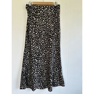 Peach Womens Black White Leopard Print Maxi Skirt Elastic Waist Size L